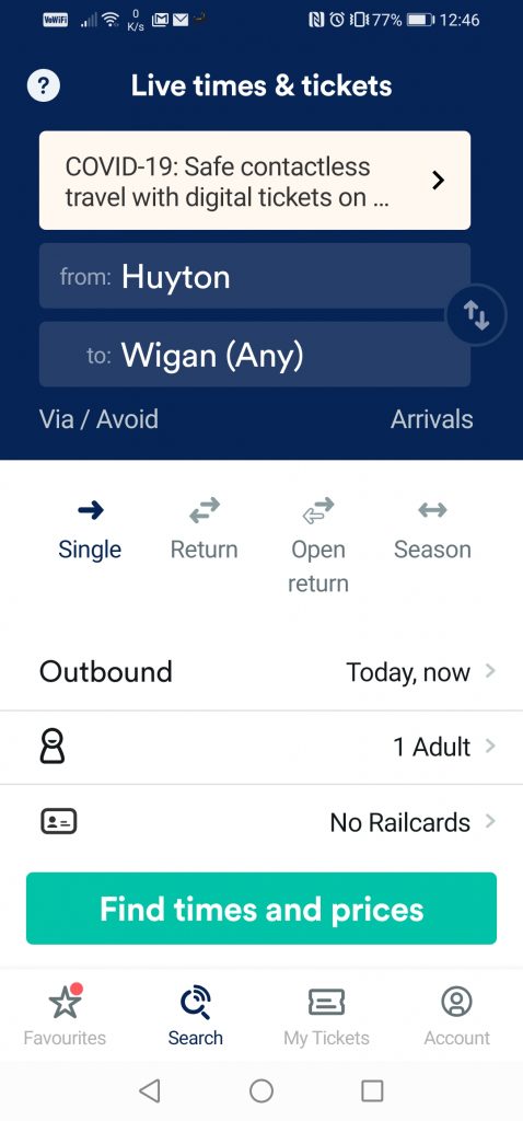 Essential Train Travel from Wigan Trainline App