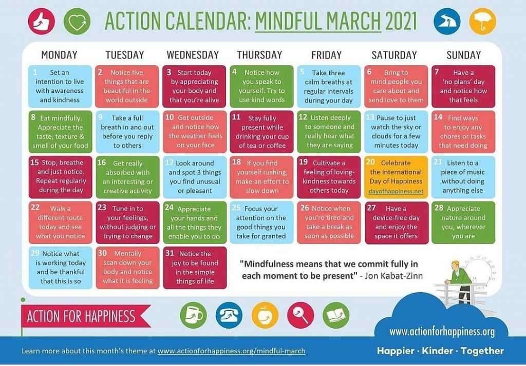 Mindful March Action Calendar