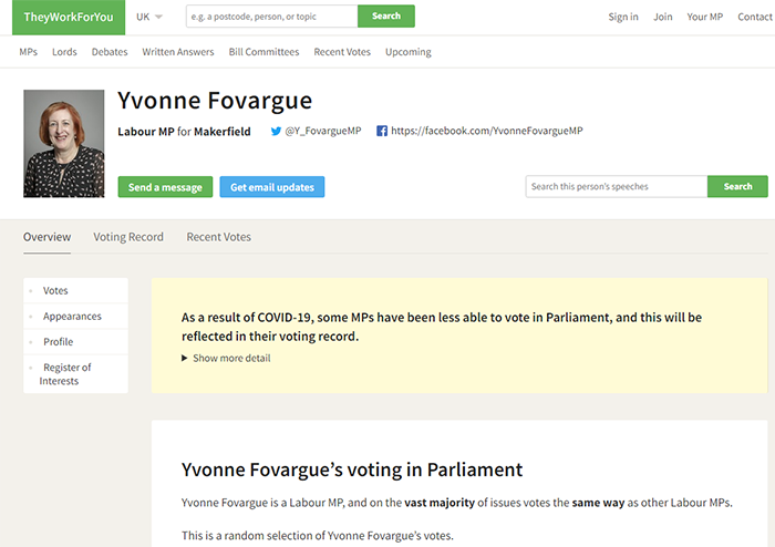 Winstanley MP Yvonne Favargue
